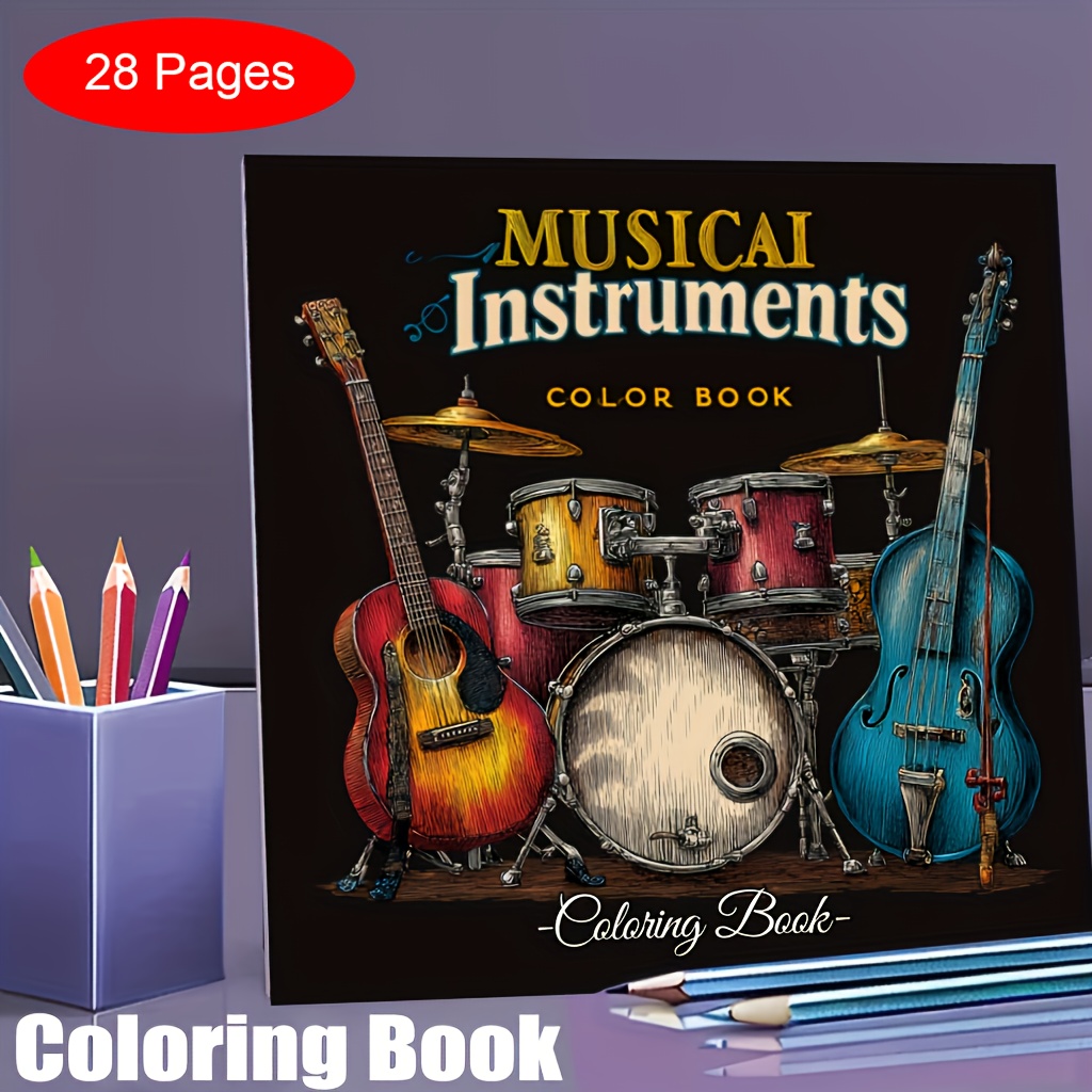 28 페이지 악기 색칠하기 책 성인 스트레스 감소를 위 - Musical Instrument Coloring Pages 리뷰 및 가격