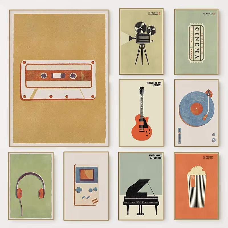 복고풍 중세 팝 음악 악기 포스터 |   90년대 패션 - Musical Instrument Image 리뷰 및 가격