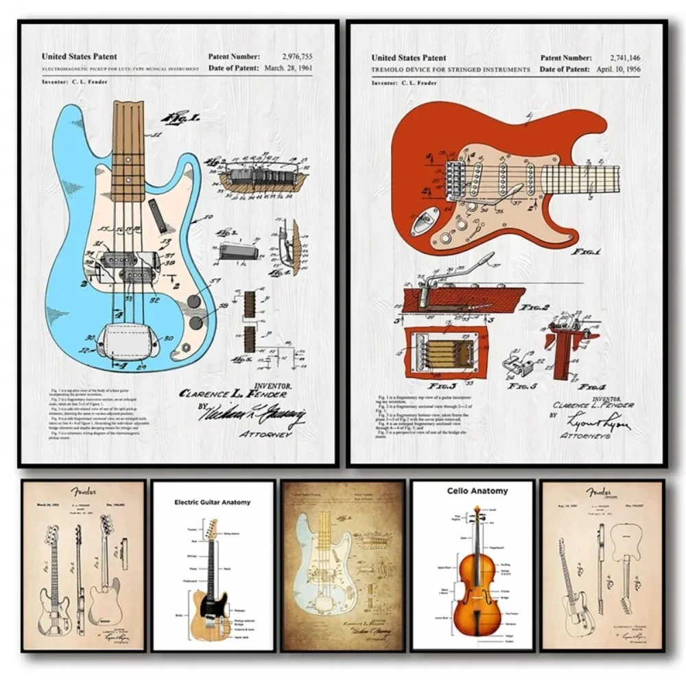 일렉트릭 기타 해부학 포스터, 첼로 어쿠스틱 재즈, 깁 - Musical Instrument Image 리뷰 및 가격