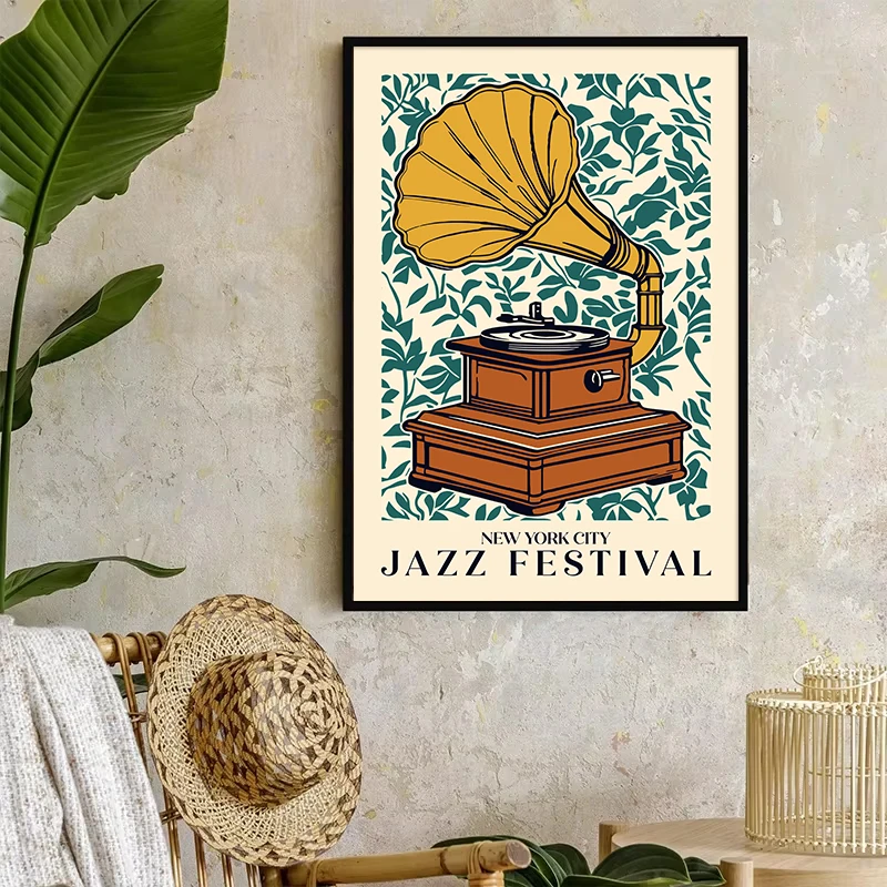 컬러풀한 음악 축제 아트 포스터 빈티지 재즈 기타 악기 - Musical Instrument Image 리뷰 및 가격